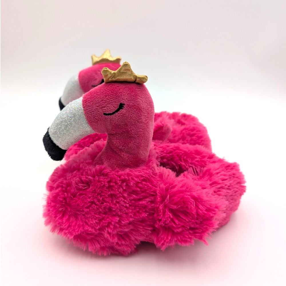 Cute Fluffy Flamingo Plush Animal Slippers Kids' Pink Size US9-10